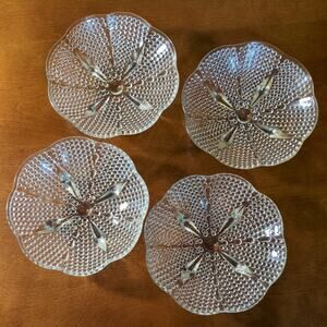 VTG HAZEL-ATLAS HOBNAIL & TEARDROP CLEAR GLASS ROUND CANDY DISH - Set of 4